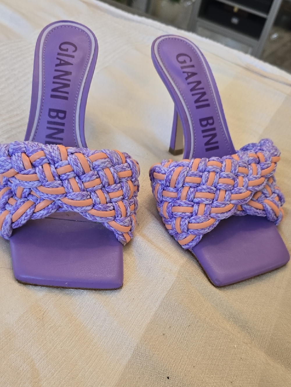 Gianni Bini Lavender and Peach Braided Slide Heels